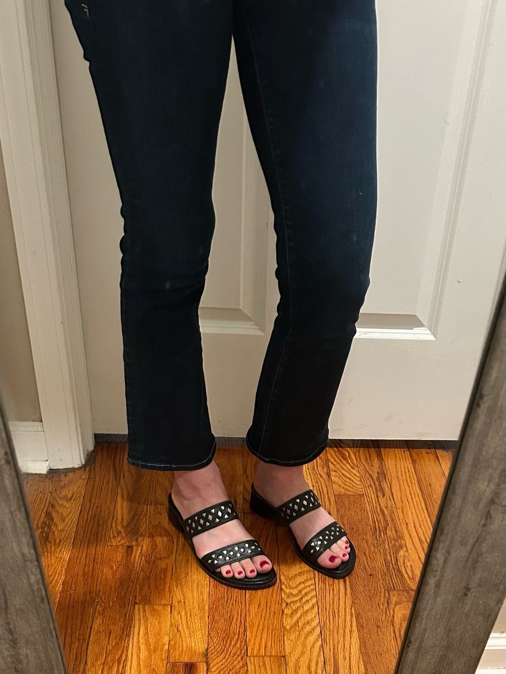 Donald J. Pliner Black Italian Leather Studded Double Strap Low Heel Sandals - Picture 2 of 16